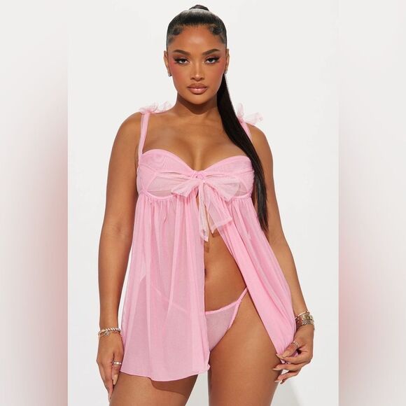 Perfect Gift Tulle Bow Flyaway Babydoll - Pink - Picture 1 of 3